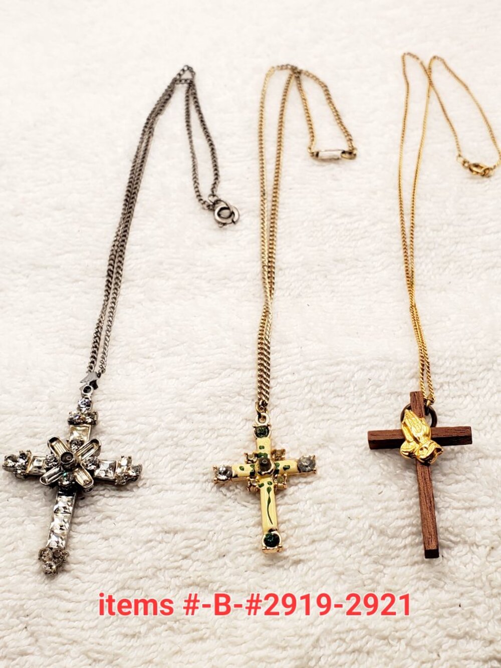 3 Vintage Cross Necklaces, items # B-2919-2921,.  wt. 24 grams.